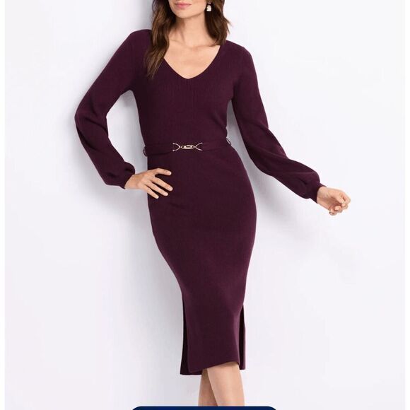 NWT Burgundy Sweater Midi Abigayle Belt Detail Sweater Dress XXL - Picture 1 of 12